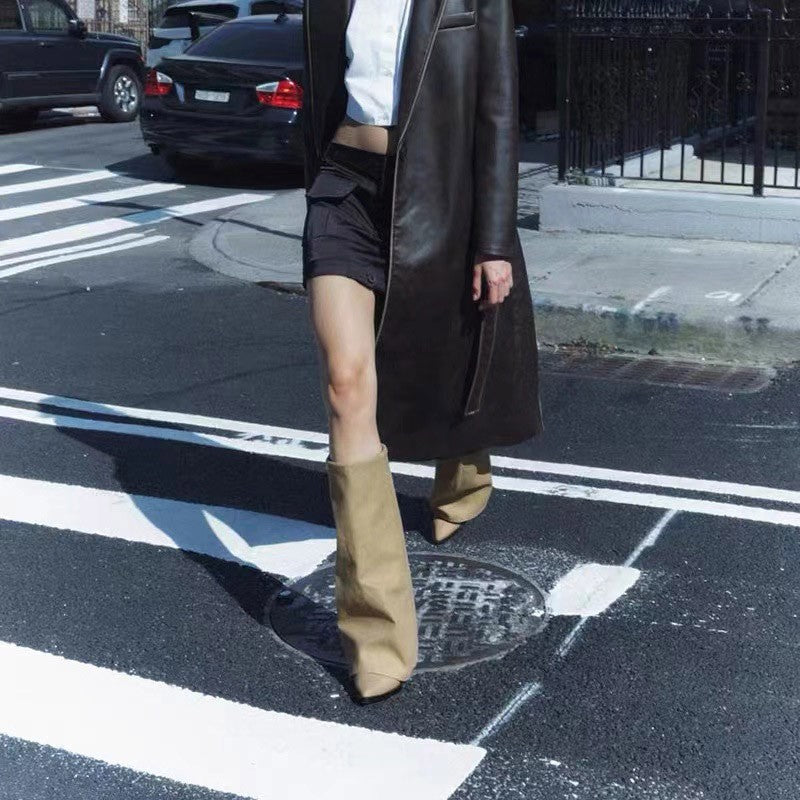 Women Pointed Toe High Boots Fashion Sexy Mid Heels Shoes Woman Chunky Trend Chelsea Boots Pumps Elegant Mujer Snow Goth Botas