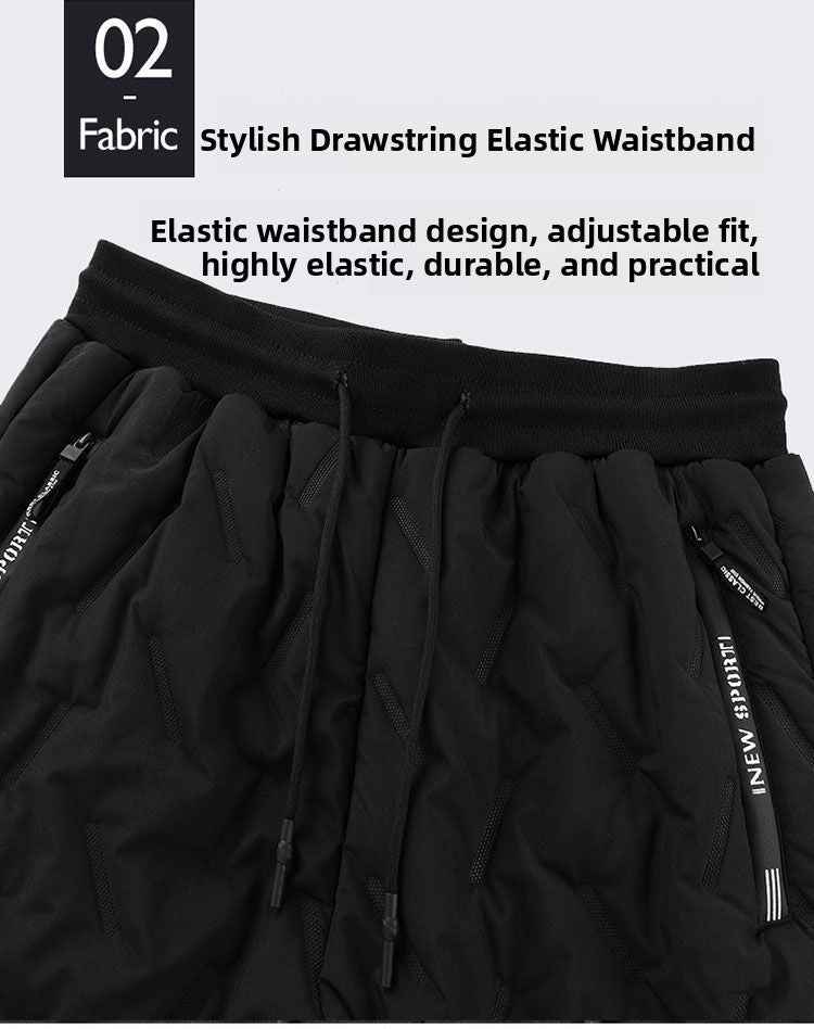 Men's Winter Thiened Fce Lined down Cotton Pants Casual Spor Long Trousers Loose Fit Warm Outerwear for Autumn And Winter