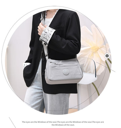 Women's Multi-Compartment Crossbody Bag, Tote Purse with Shoulder Strap, Water-Resistant Nylon Handbag for Moms, Gift Ideas