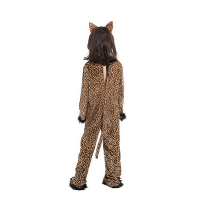 4?10Y Girls Leopard Animal Cosplay Jumpsuit, Kids Costume for Halloween Purim Carnival Mardi Gras Party