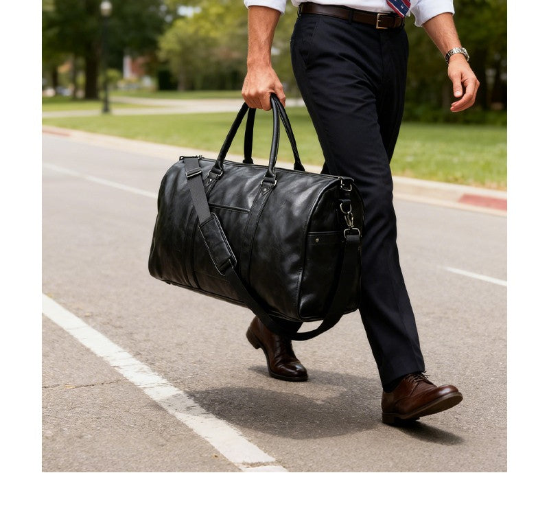 2025 Novo Masculino de Grande Capacidade Couro Impermeável Final de Semana Viagem Negócios Mala Conversível 2 em 1 de Mão de Bordo