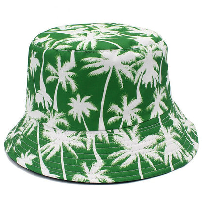 Hawaii double-sided coconut tree fisherman hat men's and women's casual printed basin hat summer travel sun protection hat
