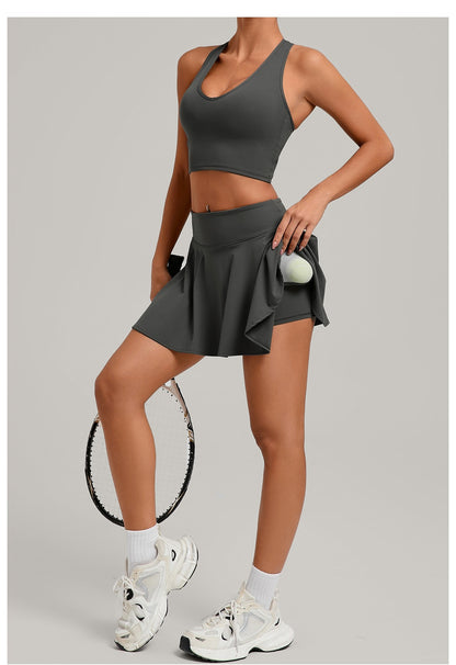 Women's Sports High Waisted Short Skirt Comfortable Breathable Belt Safety Pants and Pocket Tennis Workout Yoga Golf Mini Skirt