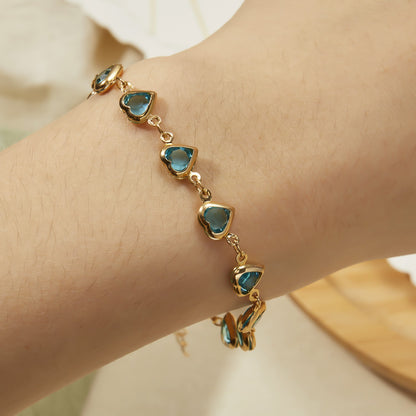 Pulseiras elegantes de corrente de metal com zircônia e cristal vermelho para mulheres, pulseiras coloridas de coração, joias de pulso, presente para festas de casamento e meninas
