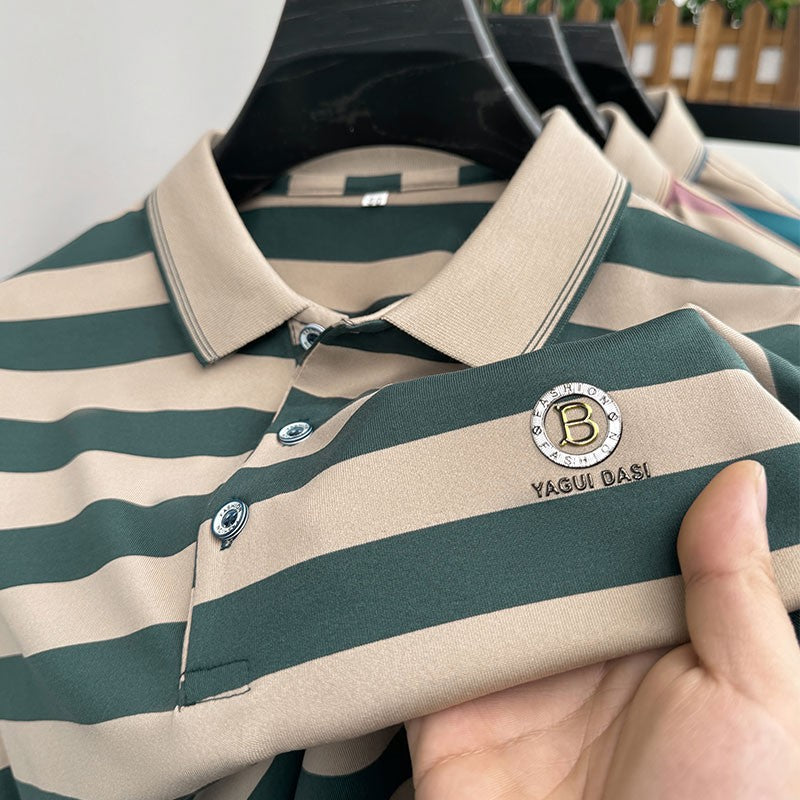High End Design Men's Polo Shirt Striped Letter Print Short Sleeve Lapel T-Shirt Summer New Business Versatile Casual Men's Wear