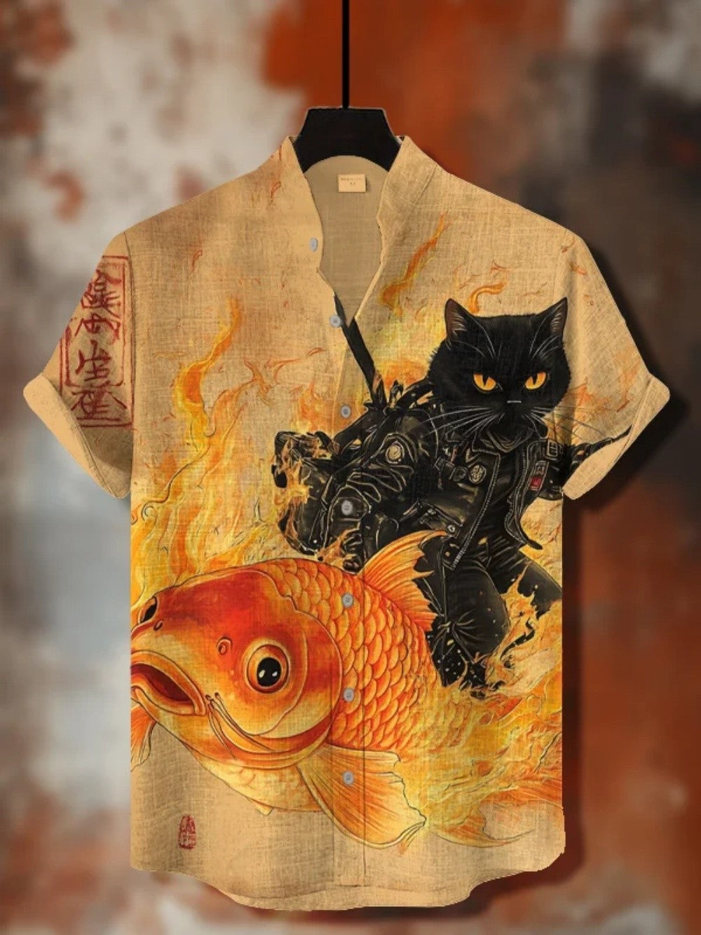 2025 new men's short sleeved shirt, Japanese art printed shirt, summer men's casual cardigan breathable bamboo and linen shirt