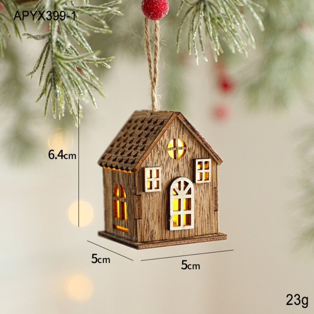 New Luminous Wooden House Christmas Pendants New Year Creative Xmas Tree Ornaments Gifts Pendant Christmas Decorations