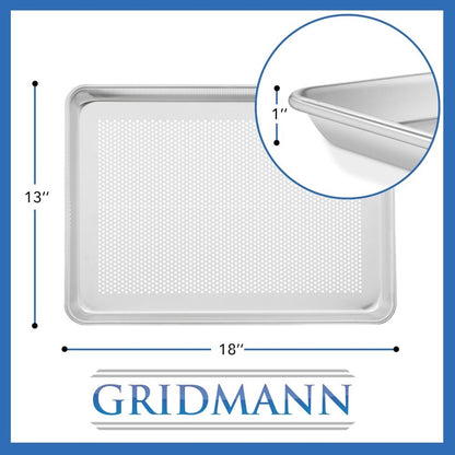 Assadeira perfurada de alumínio GRIDMANN 13 x 18 de nível comercial, assadeira de tamanho médio - 6 unidades