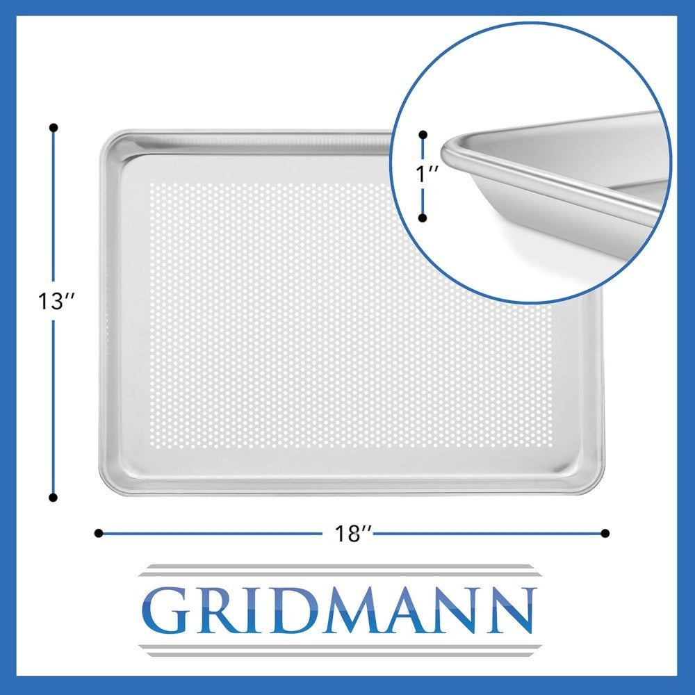 Assadeira perfurada de alumínio GRIDMANN 13 x 18 de nível comercial, assadeira de tamanho médio - 6 unidades
