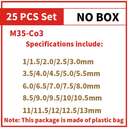Broca Helicoidal de Aço Rápido Cobalto M35 Conjunto de Ferramentas Acessórios de Broca para Perfuração de Aço Inoxidável e Metal