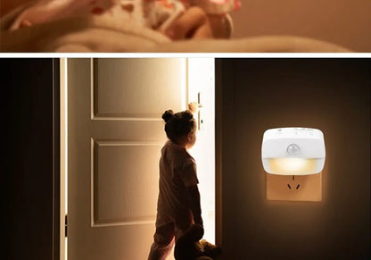 LED Night Light With Motion Sensor Light EU US Plug Socket Lamps Children Night Lights Wireless Wall Bedside Bedroom Night Lamp