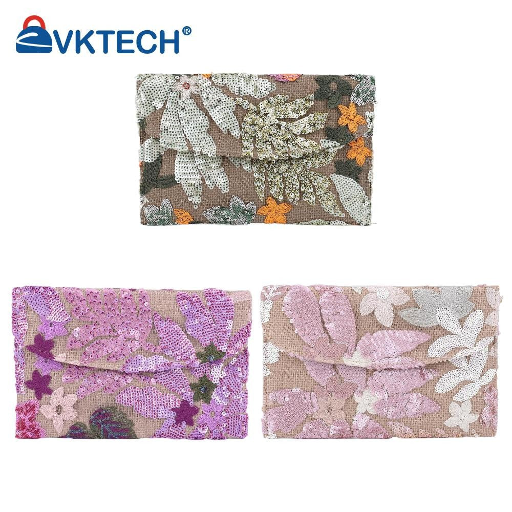 Straw Bag Evening Clutch Sequin Envelope Package Embroidered Handbag for Wedding Vacation Travel