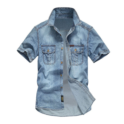 Men Denim Shirts Double Pocket Solid Color Casual Male Cowboy Shirts New Summer Autumn Slim Fit High Quality Shirts For Men
