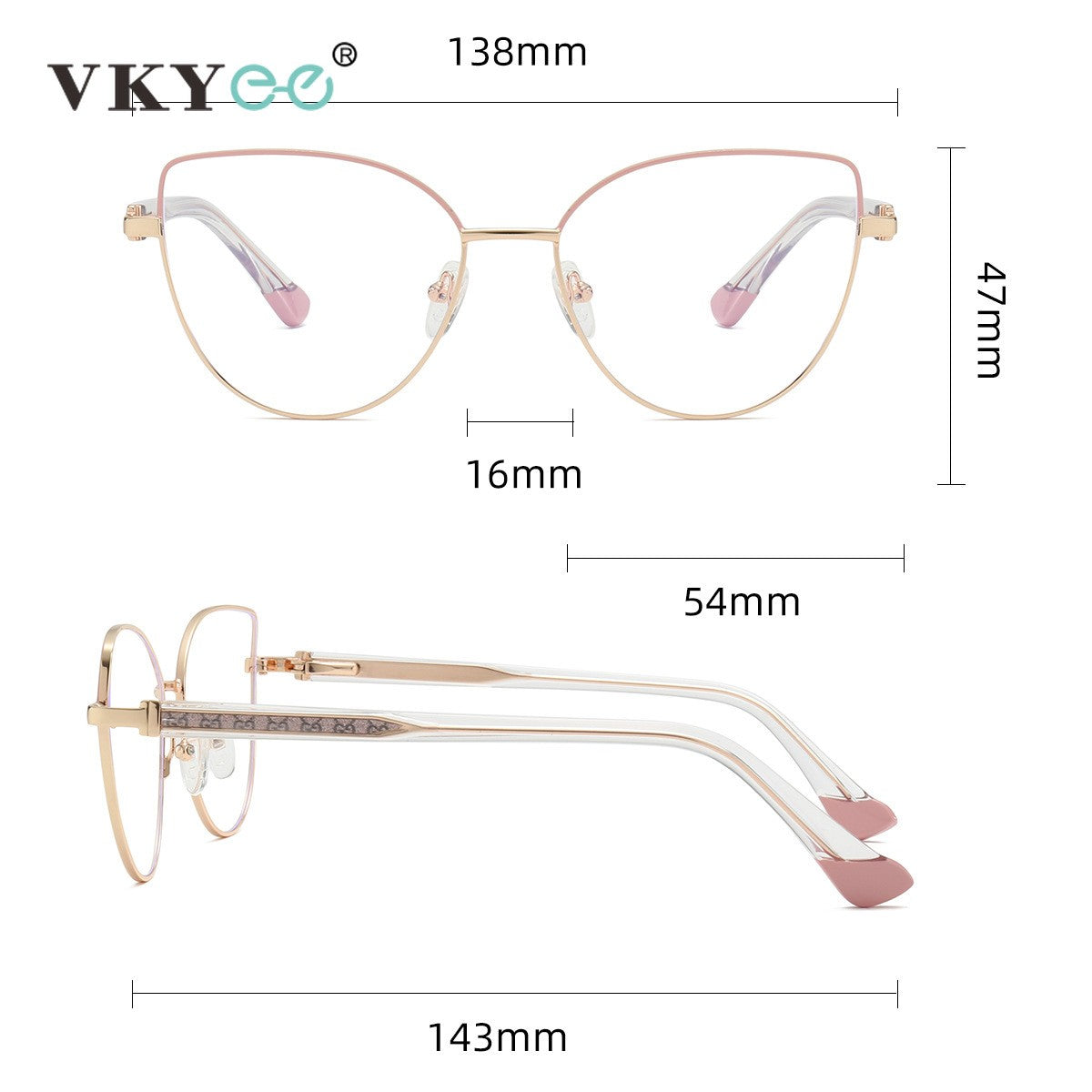 VICKY New Personalized Simple Cat's Eye Fashion Design Women's Anti-Blue Light Reading Glasses Customizable Prescription 78001