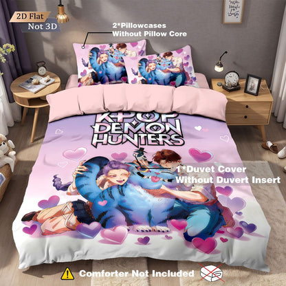 3pcs K-Pop Demon Hunters printed coreless down duvet cover various sizes, soft bedroom bedding decoration, machine washable