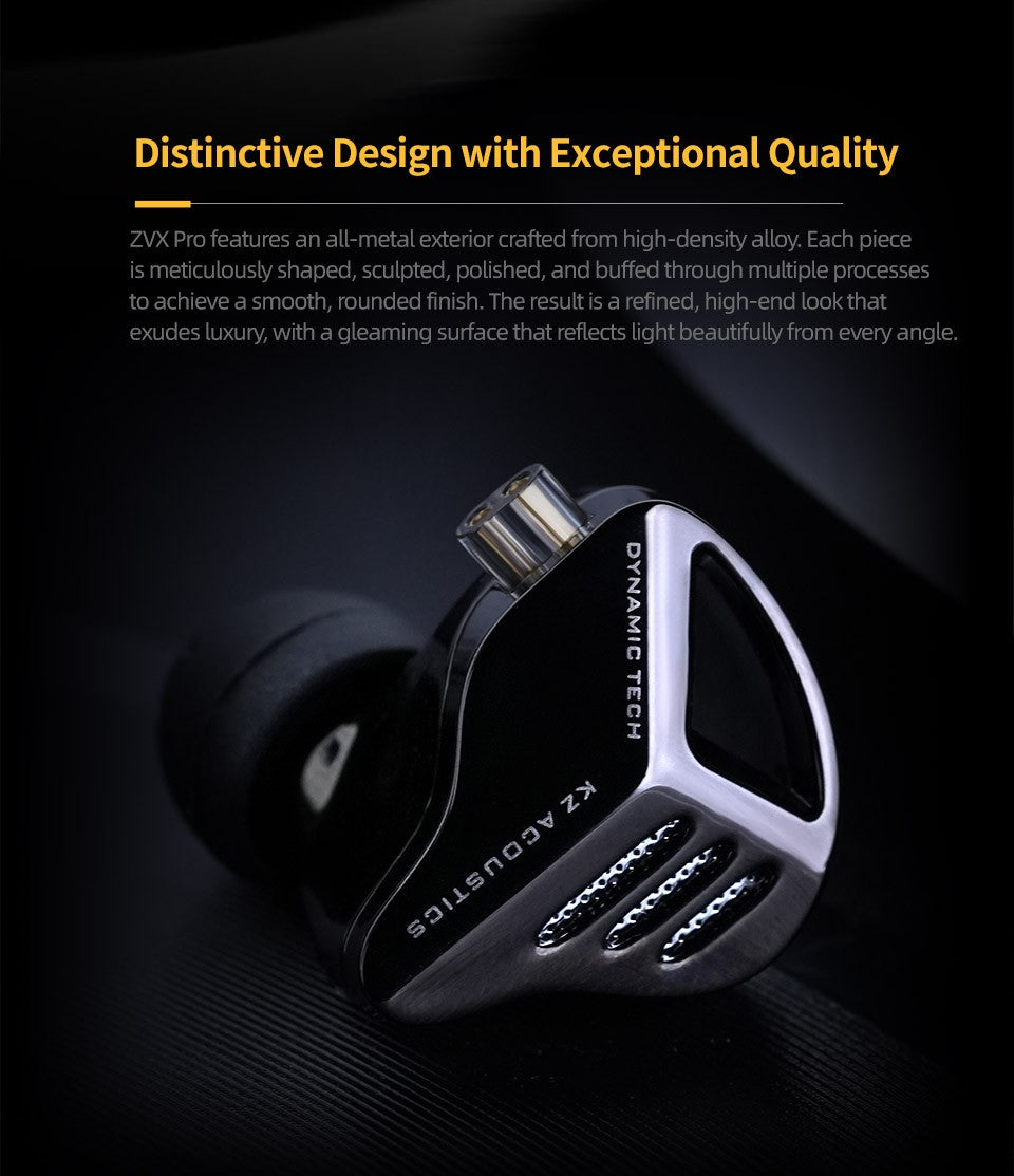 Fones de ouvido KZ ZVX Pro dinâmicos HIFI com graves, intra-auriculares, monitor de ouvido, fones de ouvido esportivos com cancelamento de ruído