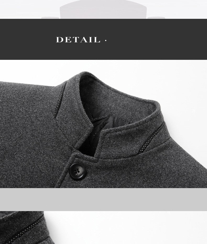 BROWON Brand Winter Coat Men Chinese Style Stand Collar Solid Coats for Men 2025 Autumn and Winter Business Casual Woolen Jacket