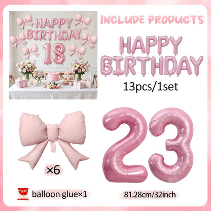 Pink Bow Birthday Balloon Happy Birthday Letter Balloon Used for Wedding, Valentine's Day, Birthday, Proposal Decoration Decor