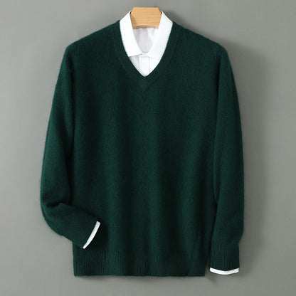 Autumn And Winter New Warm Pure Mink Cashmere Sweater Men's V-neck Pullover Thickened Plus Size Knitted Bottoming Shirt