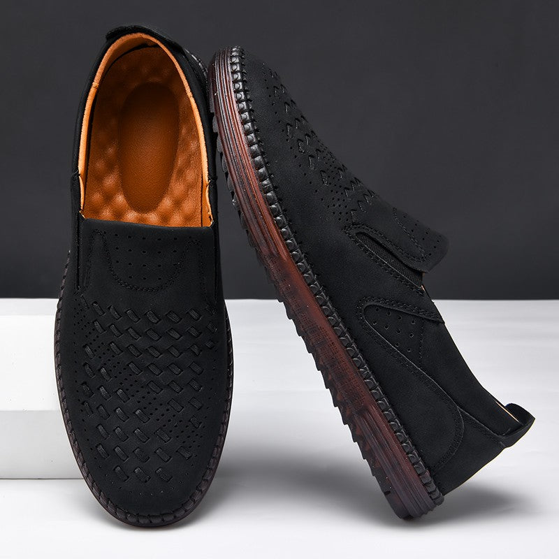 New 2024 Handmade Leather Men Shoes Design Fashion Sneakers Slip On Loafers Summer Mesh Breathable Casual Shoes Men Driving Flat