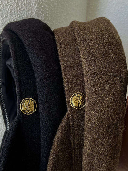 Korean Blogger Same Style Metal Button Autumn Winter Maillard Duck Bill Hat Woolen Newsboy Cap Eight Panel Hat for Women