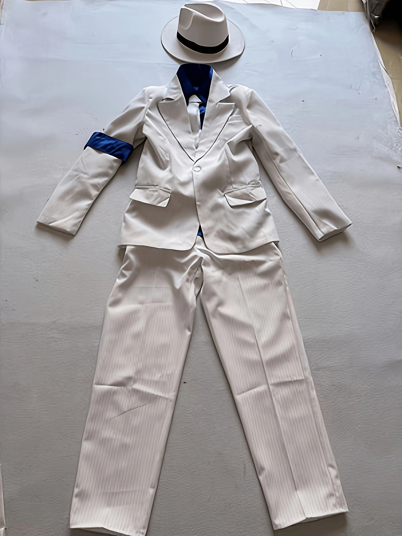 Kids Formal Themed Suit, Boys White Pinstripe Outfit with Hat and Tie