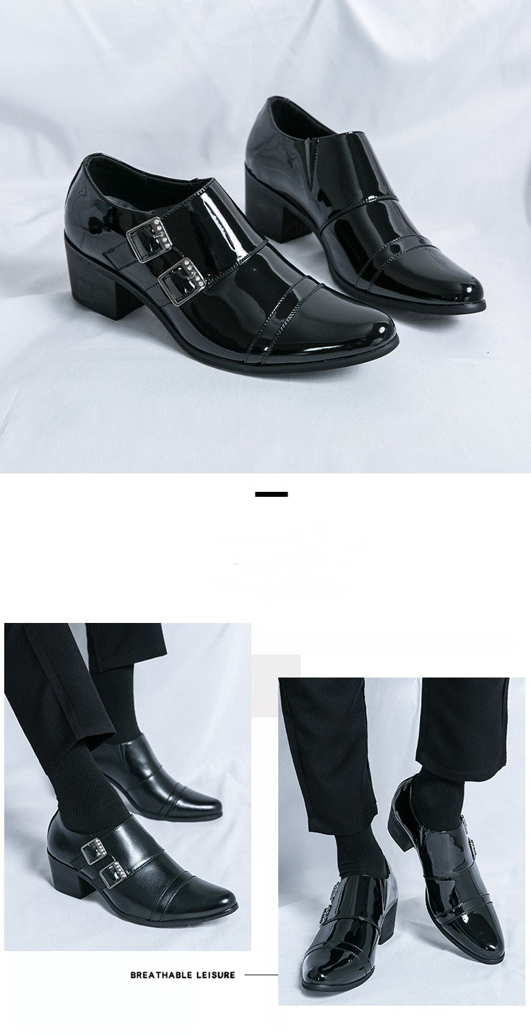 Fashion Buckle Leather Shoes For Men Big Size 46 Pointed Dress Shoes Man Quality Bussiness High Heels Shoes Man chaussure hommes