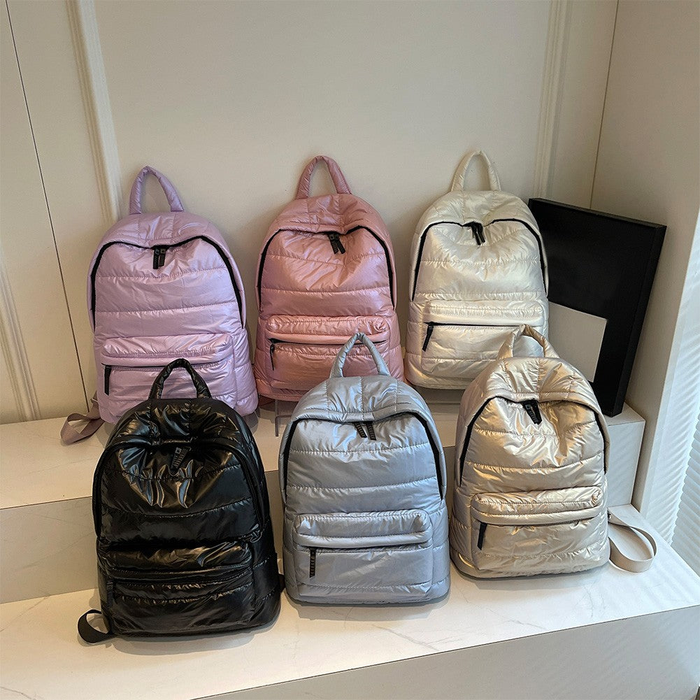 Mochila Escolar Acolchoada de Inverno para Estudantes com Grande Capacidade, Bolsa de Livros Casual de Cor Sólida com Alça Ajustável para Adolescentes