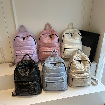 Mochila Escolar Acolchoada de Inverno para Estudantes com Grande Capacidade, Bolsa de Livros Casual de Cor Sólida com Alça Ajustável para Adolescentes