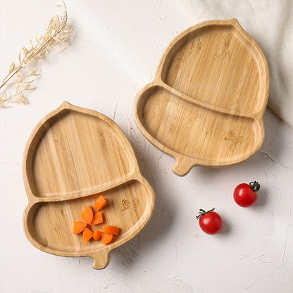 4pcs Bamboo Plate Sets Baby Feeding Bowl Wooden Kids Feeding Supplies Spoon Fork for Baby Tableware Suction Plate Bowl Cup