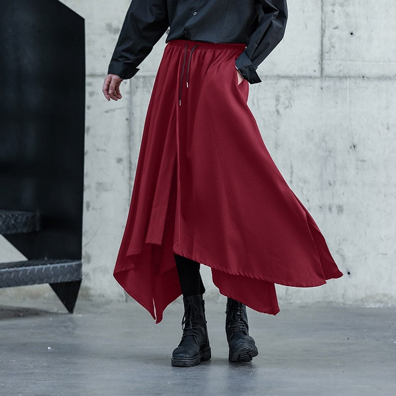 INCERUN Men Irregular Pants Solid Color Drawstring Loose Casual Wide Leg Trousers Men Streetwear 2025 Fashion Male Skirts Pants