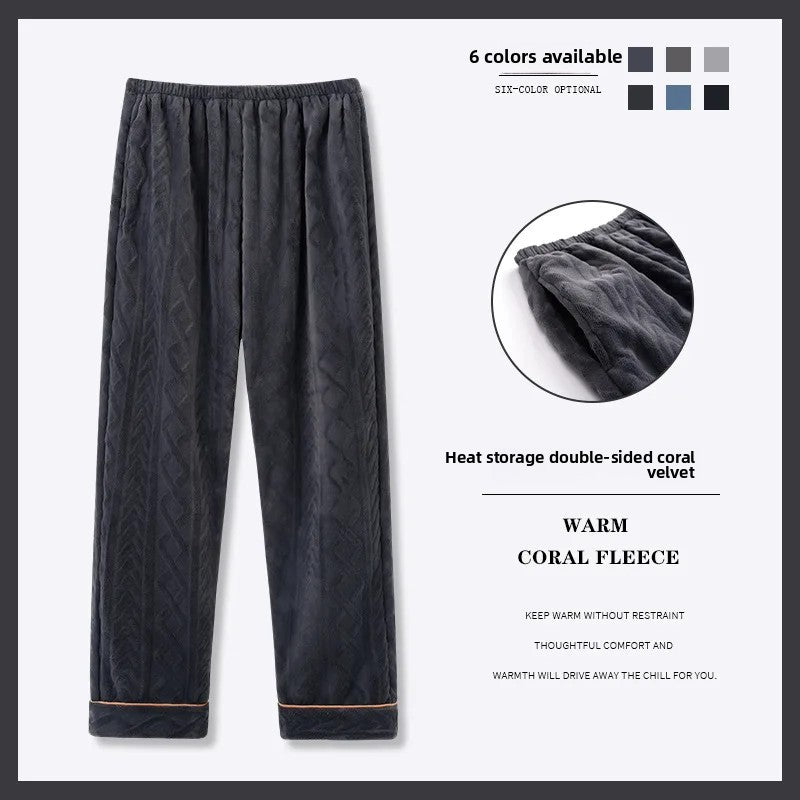 Men's Thickened Coral Fleece Pajama Pants Home Leisure Velvet Plush Winter Warm Large Size Sleepwear Comfortable Soft Fabric