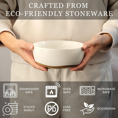 Plates and Bowls Set, 12 Pieces Farmhouse Ceramic Dinnerware Sets, Scratch Resistance, Dishwasher Microwave Safe, Vanilla White