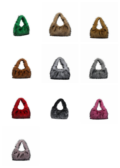 Solid Color Plush Dumpling Bag Simple Style Niche Design Faux Fur Handbag Tote Small Women's Underarm Hobo Bag