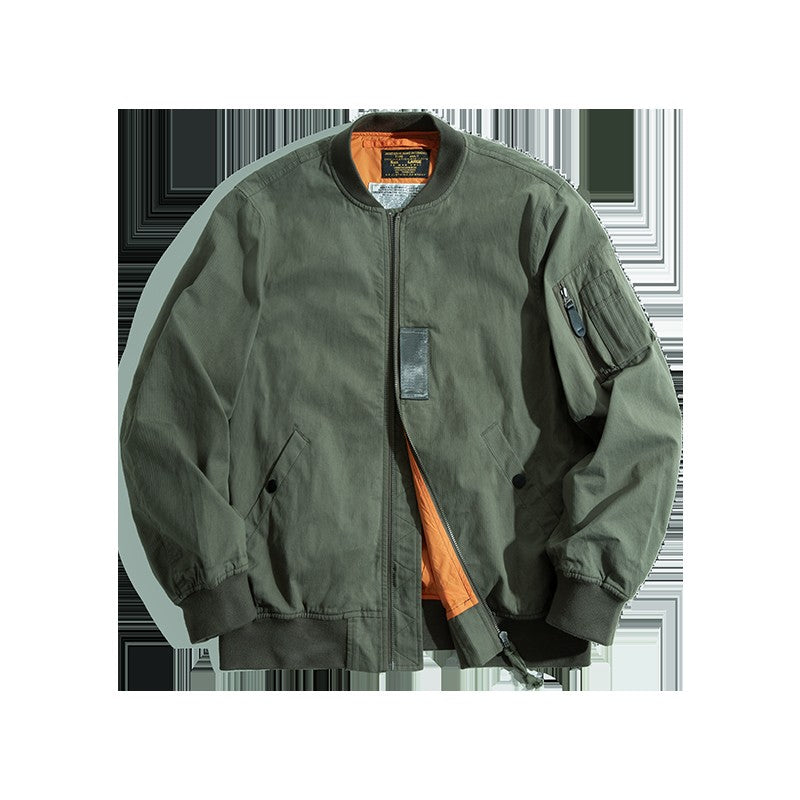 Maden Men's MA-1 Flight Bomber Jackets and T-shirts Vintage Air Pilot Jacket Green Baseball Suit Coat 2 Piece Tops