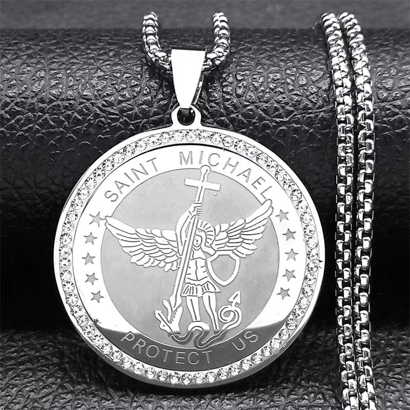 Colar de Anjo Medalha Sete Arcanjos para Mulheres Homens Aço Inoxidável Selo de Salomão Proteção Corrente Joias colar NZZZ504S02