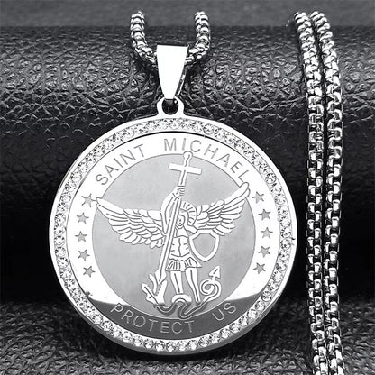 Colar de Anjo Medalha Sete Arcanjos para Mulheres Homens Aço Inoxidável Selo de Salomão Proteção Corrente Joias colar NZZZ504S02