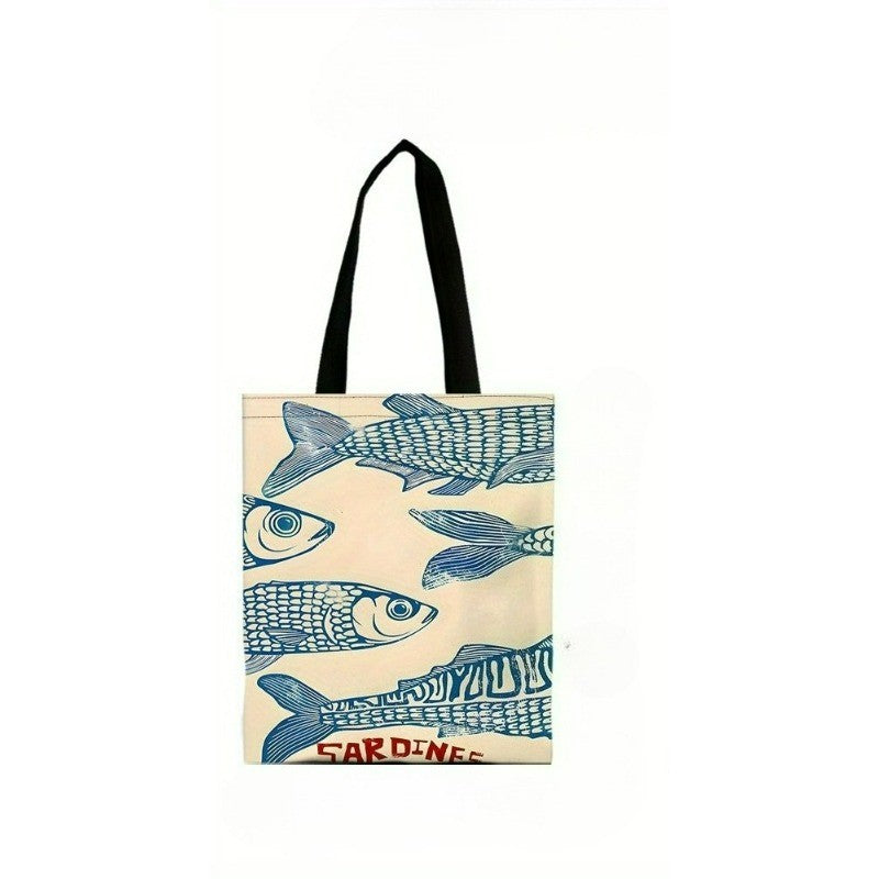 Blue Sardine Artwork Tote Bag Beach Bag with Makeup Bag Vibrant Design Reusable Shopping Bag Shoulder Bag Travel Toiletry Bag