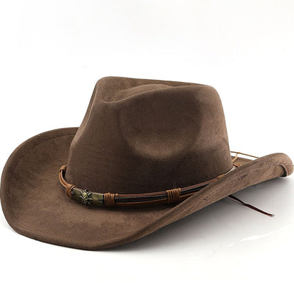 Chapéu Unissex de Cowboy/Cowgirl com Fivela, Chapéu Fedora Clássico de Aba Larga para Homens e Mulheres