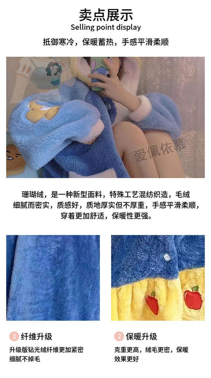 Novo Pijama Branca de Neve da Disney Feminino Outono Inverno Robe de Veludo Coral Engrossado Desenho Animado Fofo Roupa Quente para Casa Camisola Terno Presente
