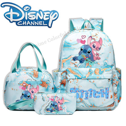 3pcs Disney Stitch Backpack Lunch Bag Pencil Case Set Anime Cartoon Fashion Schoolbag Suit Students New Semester School Supplies