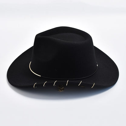 Chapéus Fedora Retrô Femininos Masculinos Chapéu de Jazz em Feltro com Corrente de Metal Aba Curva Chapéu de Cowboy Ocidental Sombrero Hombre