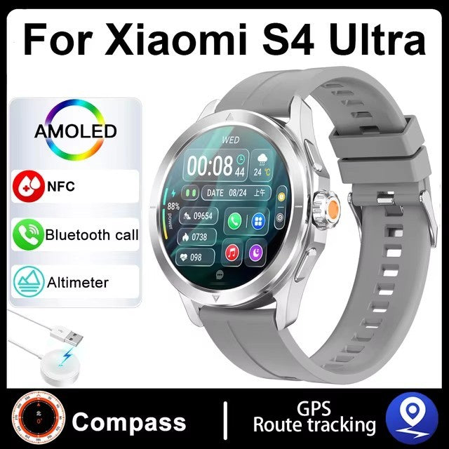 Novo Para Xiaomi S4 Ultra Outdoor Sports Smart Watch Masculino 1,53 polegadas AMOLED NFC GPS Bússola Frequência cardíaca À prova d'água Chamada BT Smartwatch