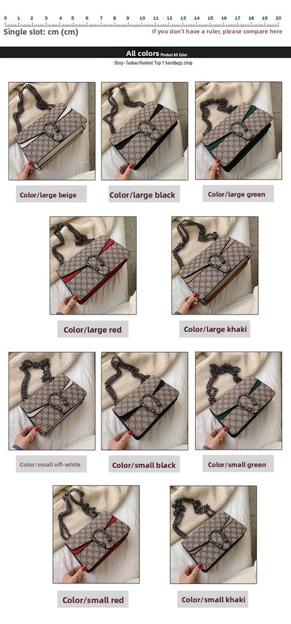 Women Stylish Retro Print Shoulder Crossbody Bag Fashionable Chain Underarm Purse Medium Hardness Polyester Lining