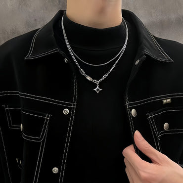 Simple Multilayer Chain Clavicle Chain Necklace Men Retro Zircon Stars Pendant Necklace Fashion Design Women Jewelry