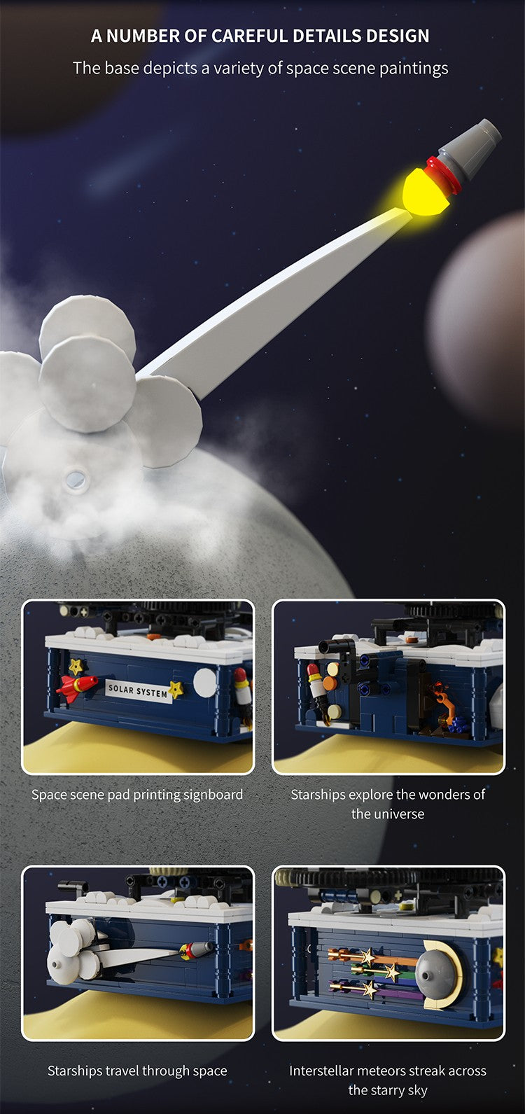 Modelo de sistema solar elétrico Blocos de montar Exploração espacial Equipamento de aprendizado Brinquedo montável rotativo presente para criança estudante