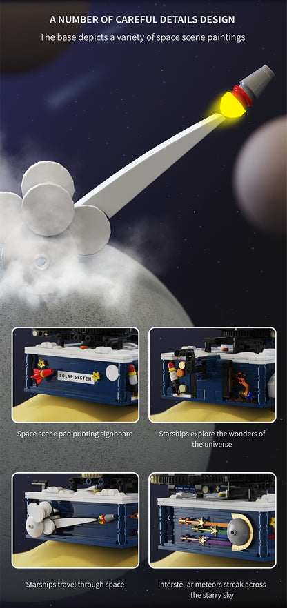 Modelo de sistema solar elétrico Blocos de montar Exploração espacial Equipamento de aprendizado Brinquedo montável rotativo presente para criança estudante