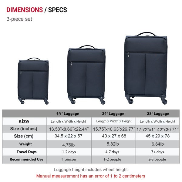 3 piece luggage set  Oxford cloth suitcase black(No password lock)  carry on luggage  trolley bag high-capacity