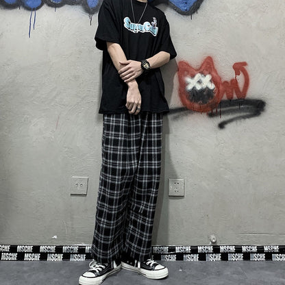 2025 Korean Style Plaid Pants Women Summer New Loose Straight Wide-leg Loose Casual Office Lady Trousers Daily Sweatpants Female