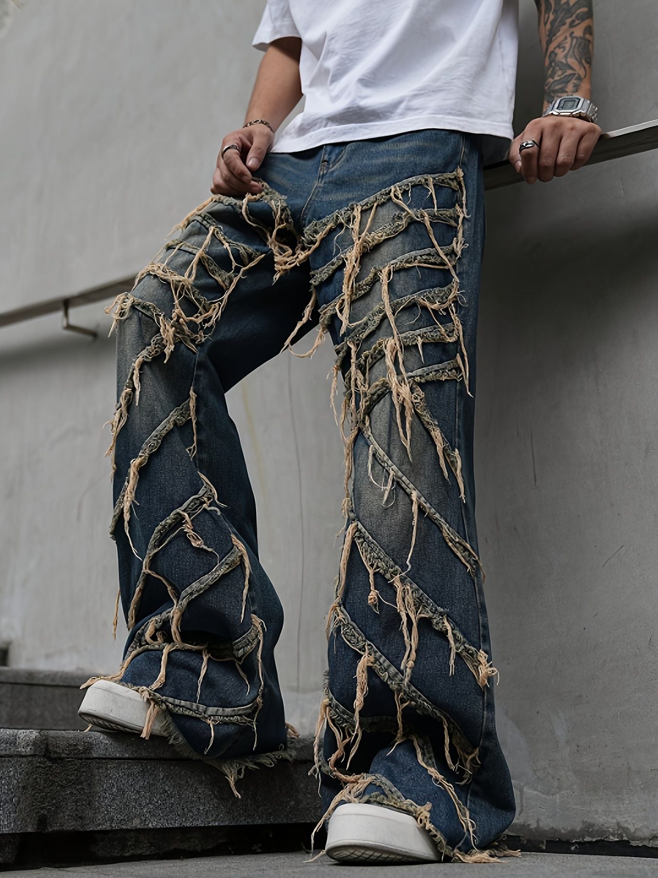 Men's jeans casual style jeans street fringe denim pants